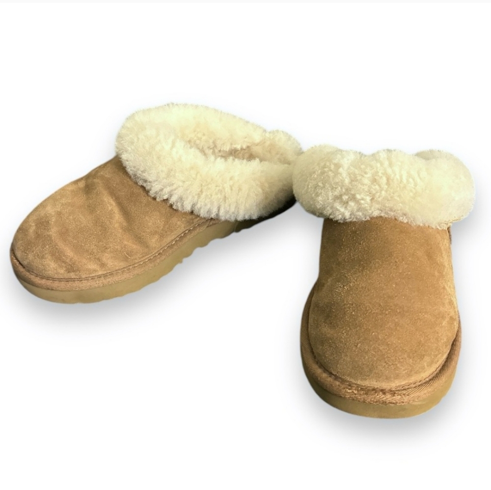 UGG Cluggette Slipper Classic Tan Suede & Sheepskin Size 6
